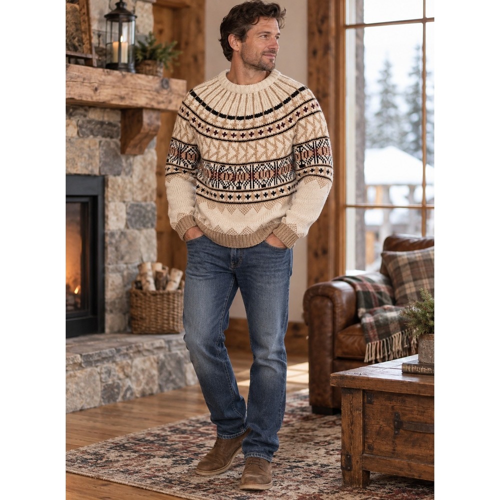 Lands' End Men XXL 50-52 Fair Isle Nordic Wool Alpaca Sweater Ski Lodge